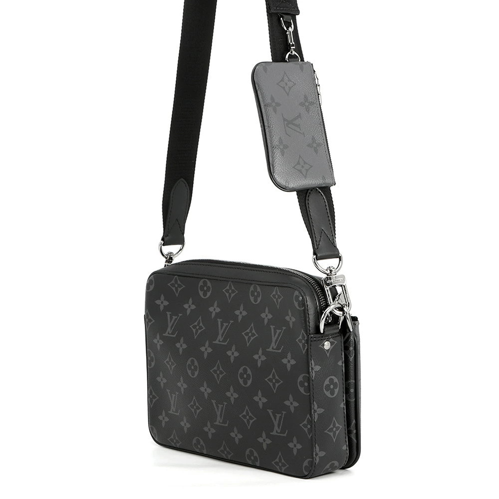Louis Vuitton Black Messenger Monogram Reverse Shoulder Eclipse Trio Bag Black